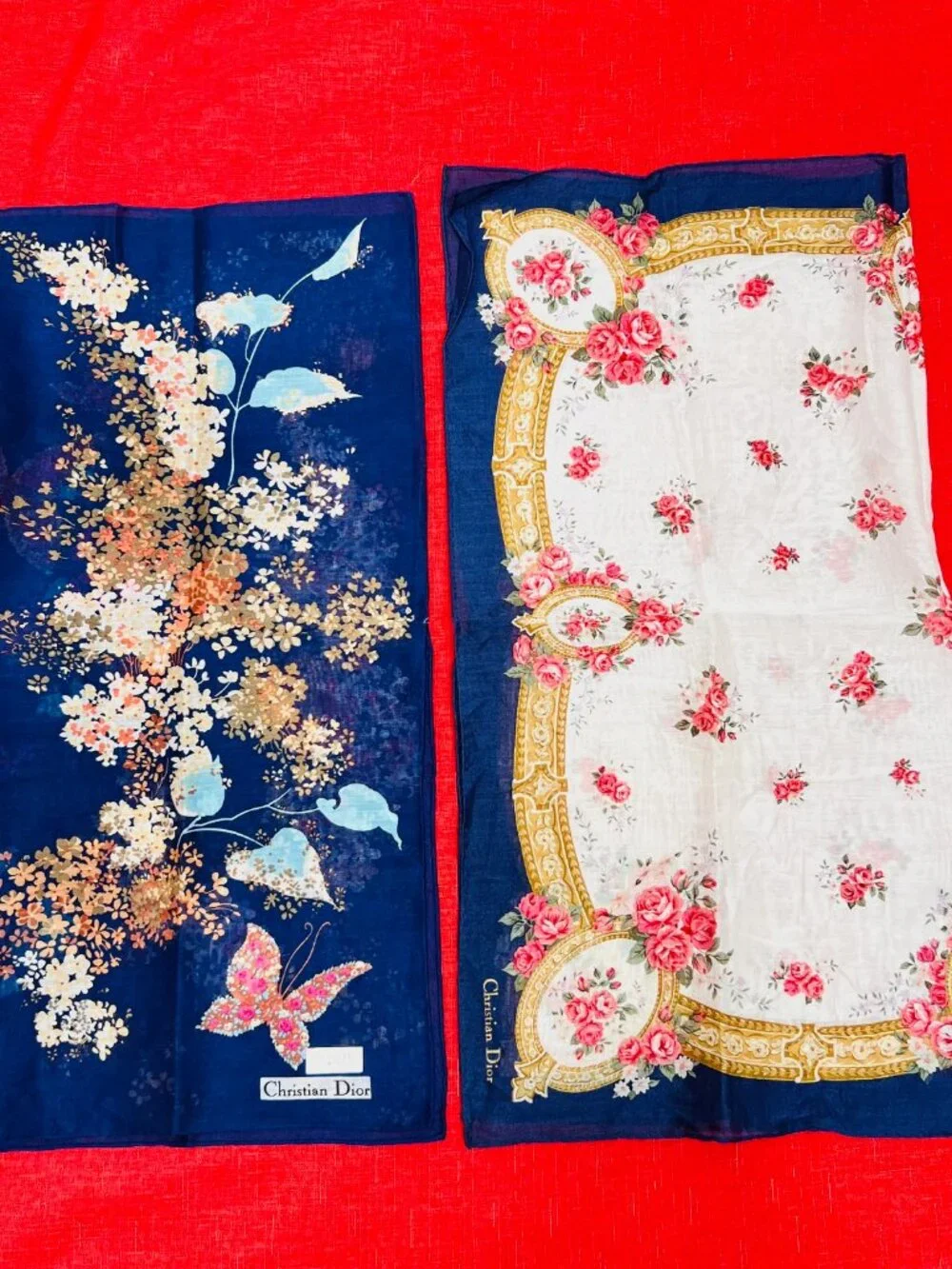 2)  New -  Christian Dior  cotton made 19  Mini scarf/Neck-kerchief blue pink(20